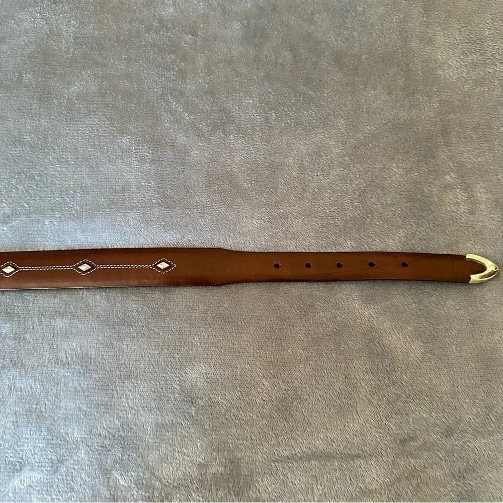 BRIGHTON Brown Leather Silver Stud Denver P3507 DIAMOND Belt Size 32
